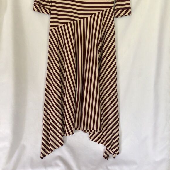 Soft Surroundings Red & White Striped Midi Dress, Asymmetrical Skirt, Size S - Picture 2 of 7